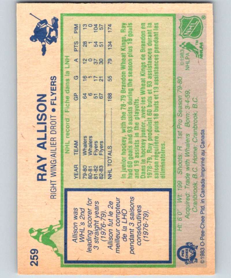 1983-84 O-Pee-Chee #259 Ray Allison Flyers NHL Hockey