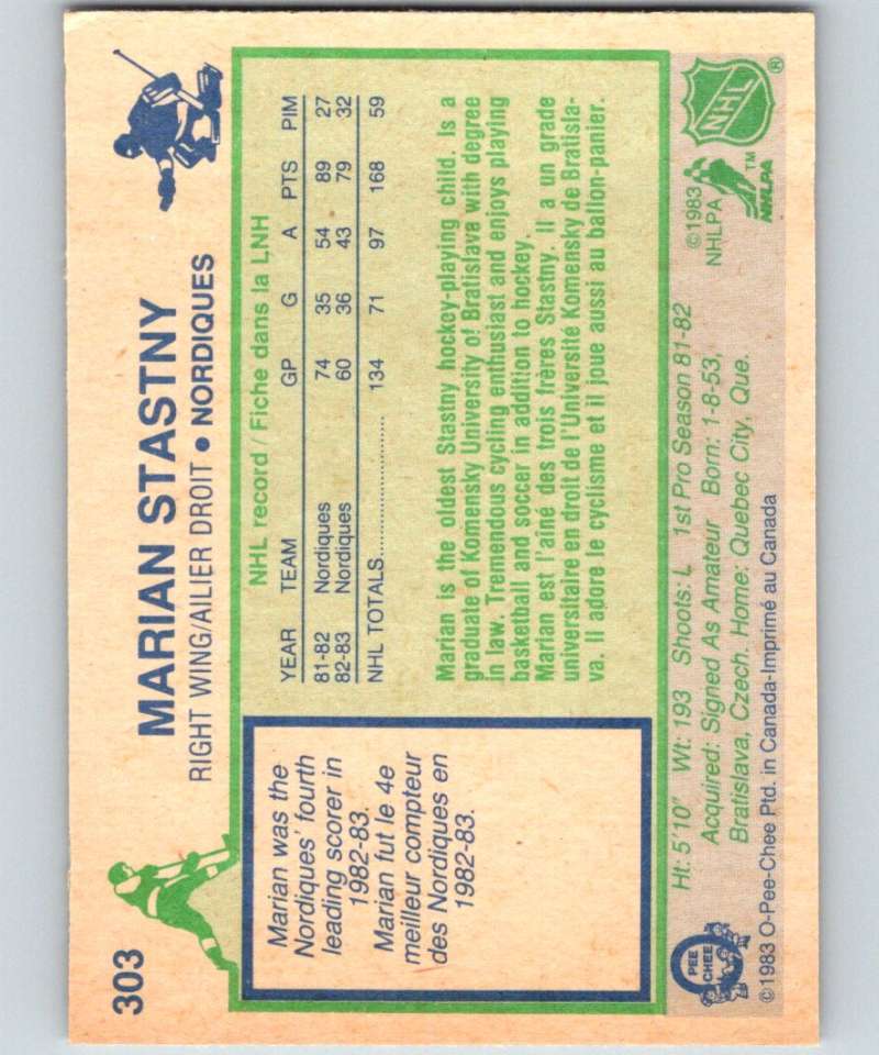 1983-84 O-Pee-Chee #303 Marian Stastny Nordiques NHL Hockey