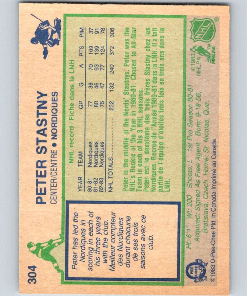 1983-84 O-Pee-Chee #304 Peter Stastny Nordiques NHL Hockey