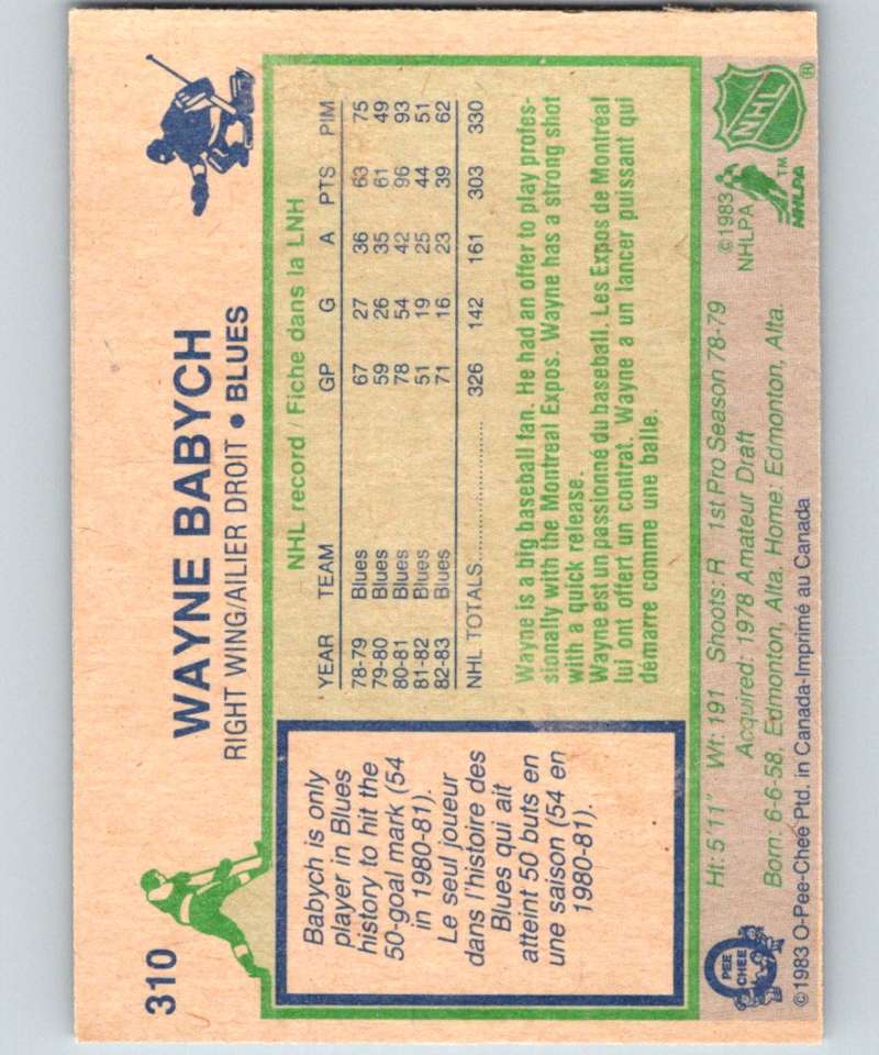 1983-84 O-Pee-Chee #310 Wayne Babych Blues NHL Hockey