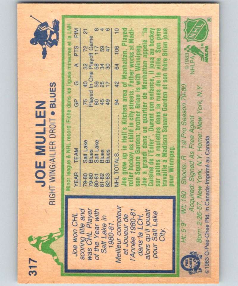 1983-84 O-Pee-Chee #317 Joe Mullen Blues NHL Hockey