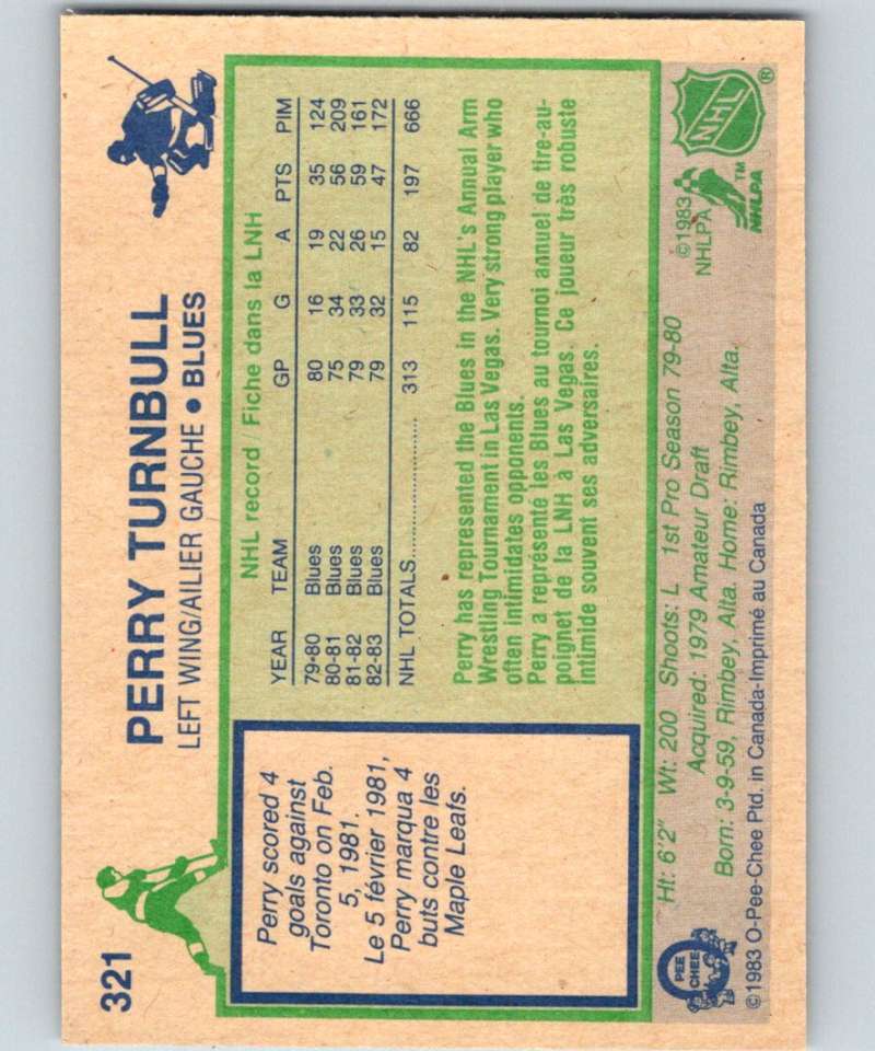 1983-84 O-Pee-Chee #321 Perry Turnbull Blues NHL Hockey