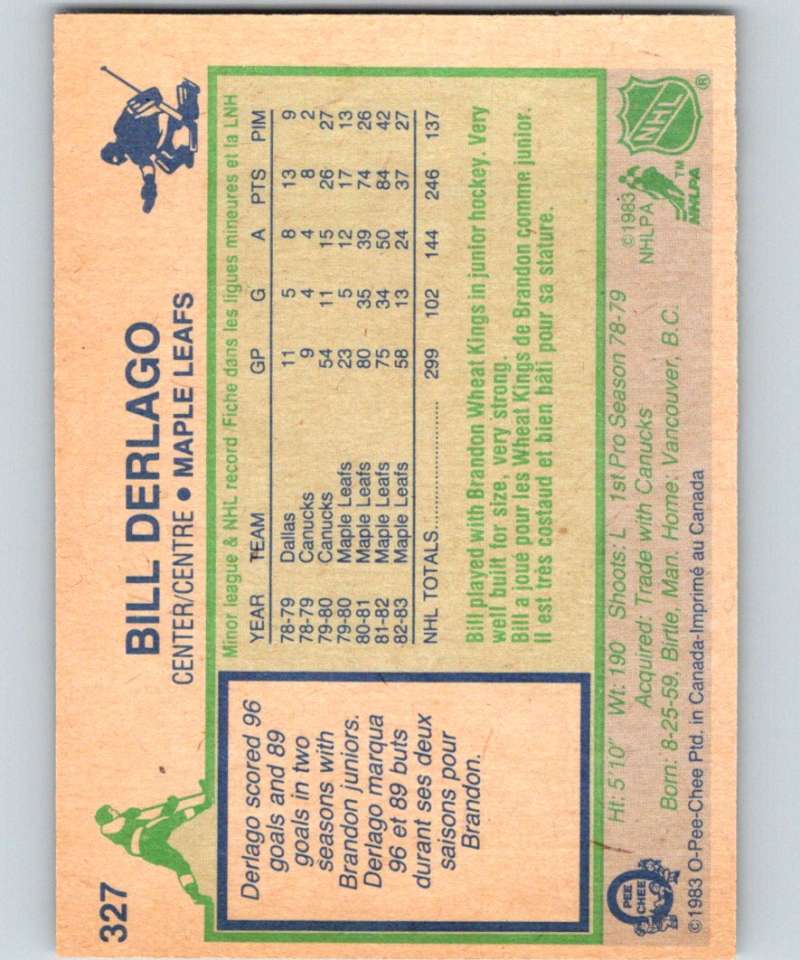 1983-84 O-Pee-Chee #327 Bill Derlago Maple Leafs NHL Hockey