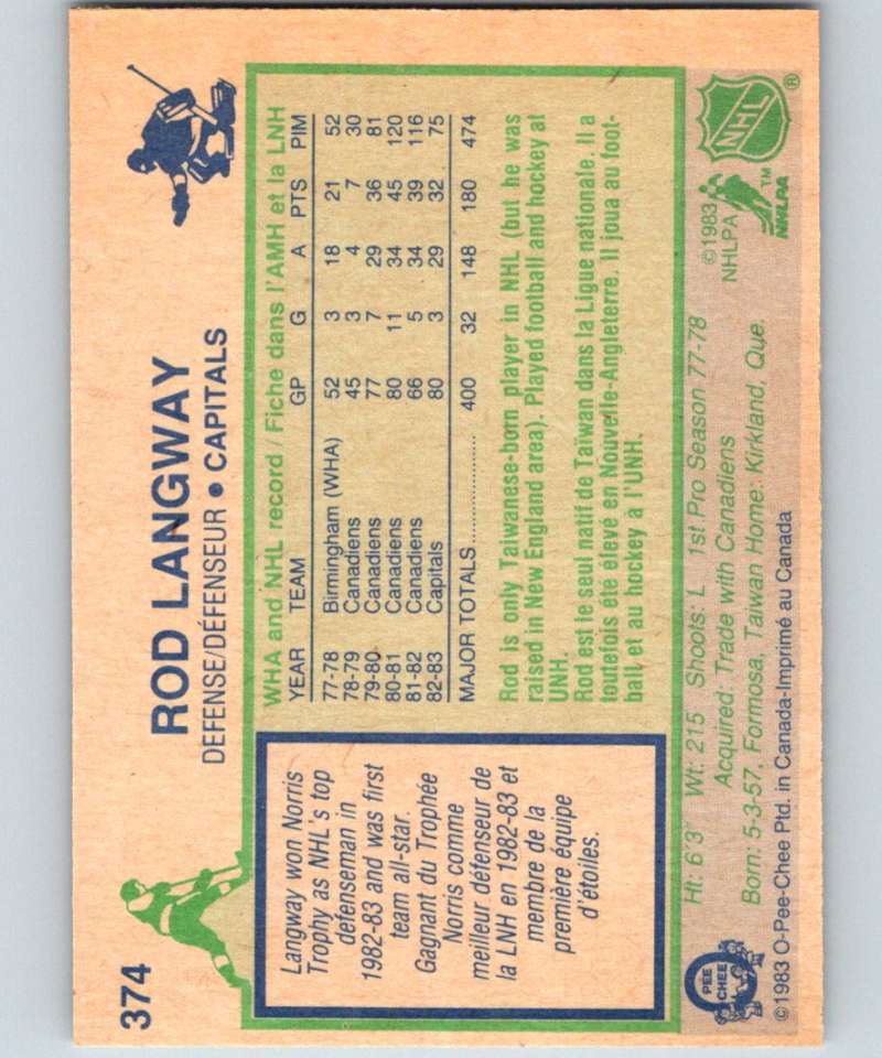 1983-84 O-Pee-Chee #374 Rod Langway Capitals NHL Hockey