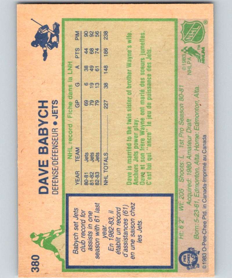 1983-84 O-Pee-Chee #380 Dave Babych Winn Jets NHL Hockey