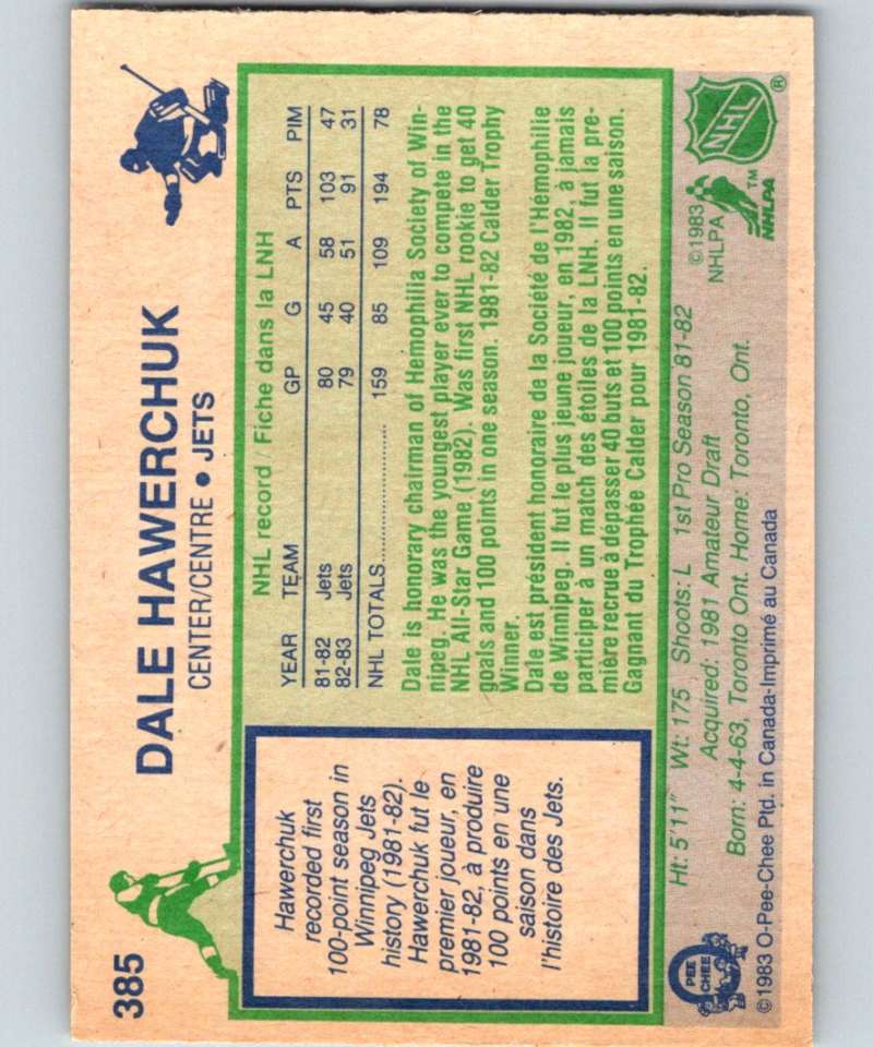 1983-84 O-Pee-Chee #385 Dale Hawerchuk Winn Jets NHL Hockey