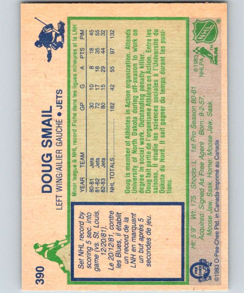 1983-84 O-Pee-Chee #390 Doug Smail Winn Jets NHL Hockey