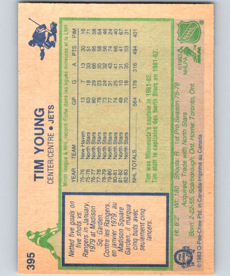 1983-84 O-Pee-Chee #395 Tim Young Winn Jets NHL Hockey