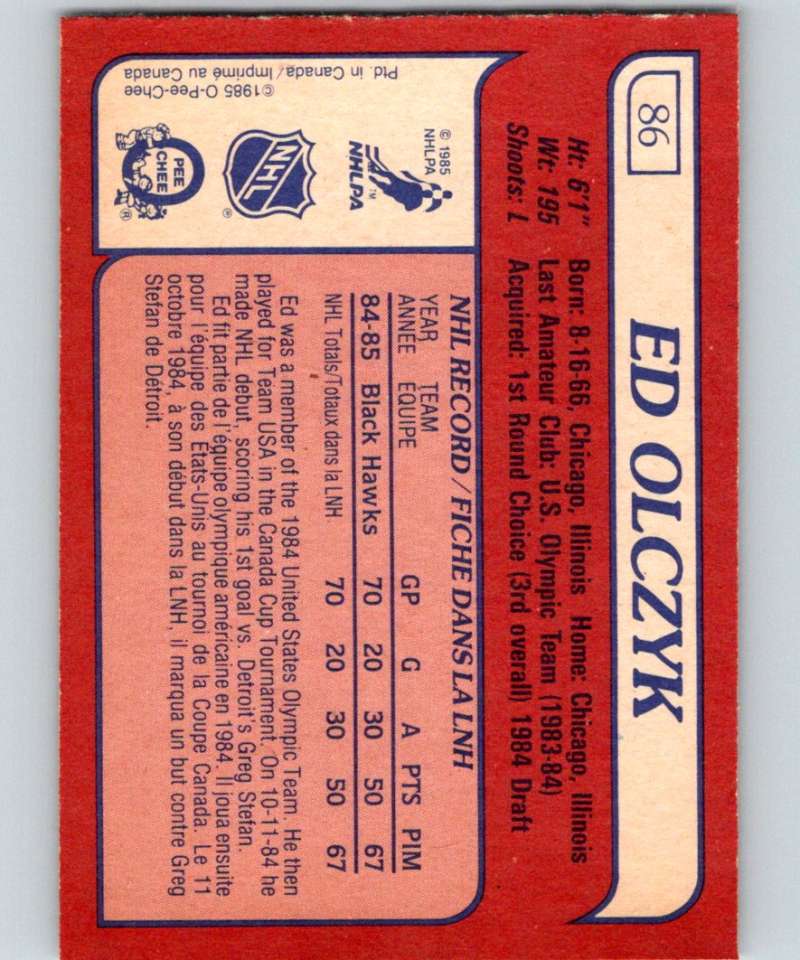 1985-86 O-Pee-Chee #86 Ed Olczyk RC Rookie Blackhawks NHL Hockey