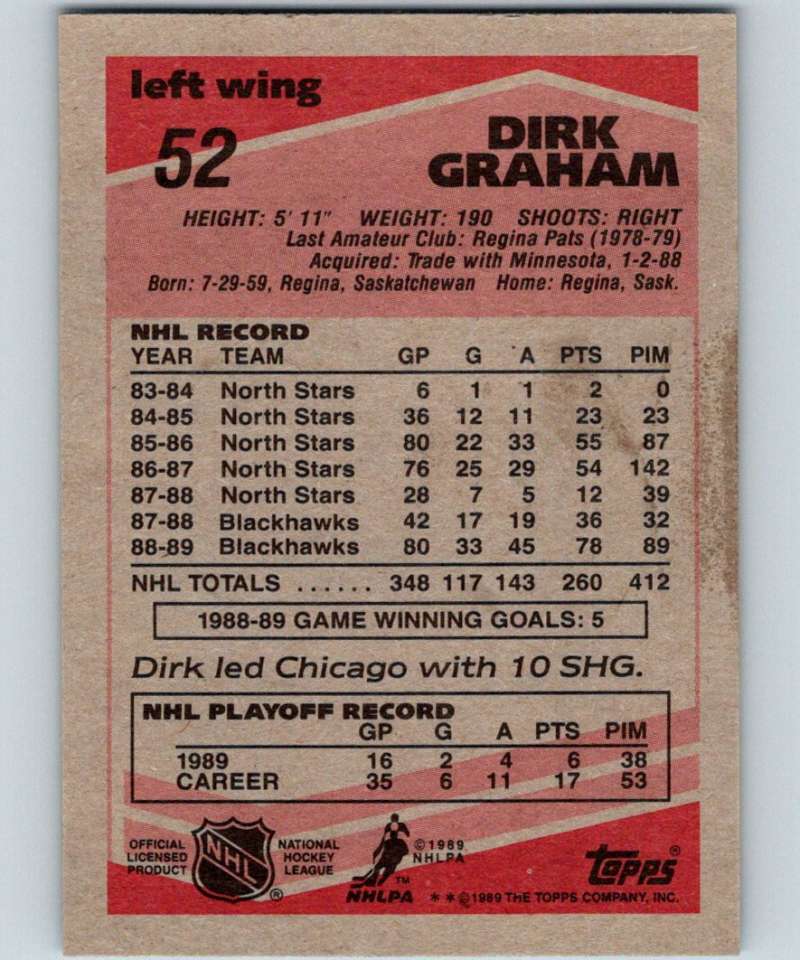 1989-90 Topps #52 Dirk Graham Blackhawks NHL Hockey Image 2