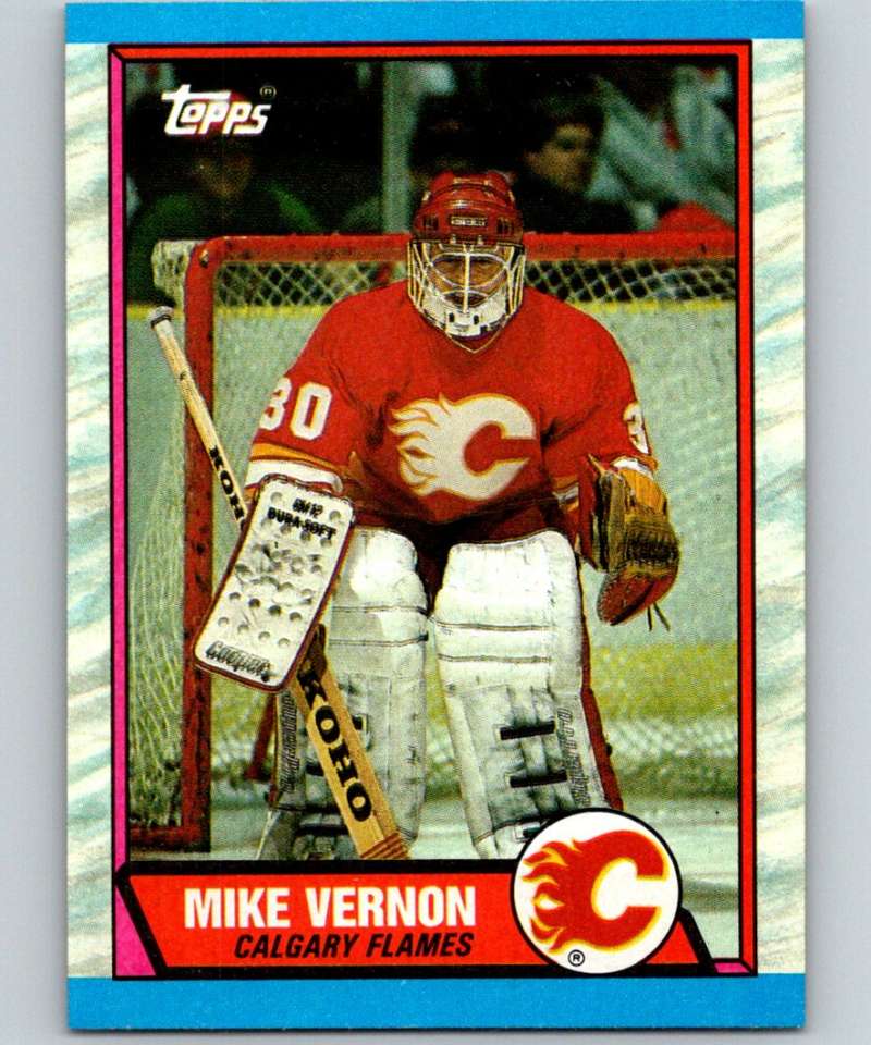 1989-90 Topps #163 Mike Vernon Flames NHL Hockey Image 1