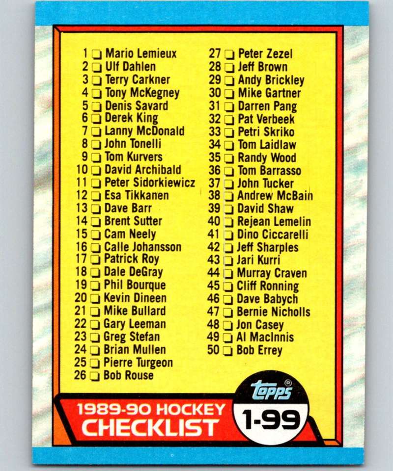 1989-90 Topps #197 Checklist NHL Hockey Image 1