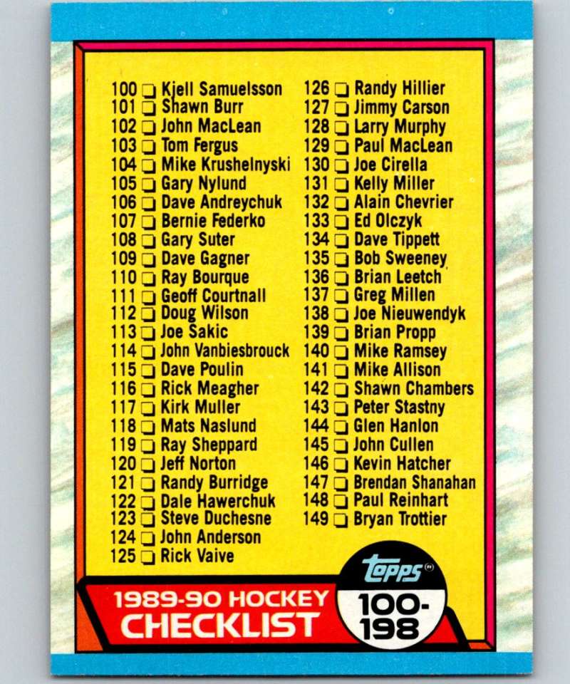 1989-90 Topps #198 Checklist NHL Hockey Image 1