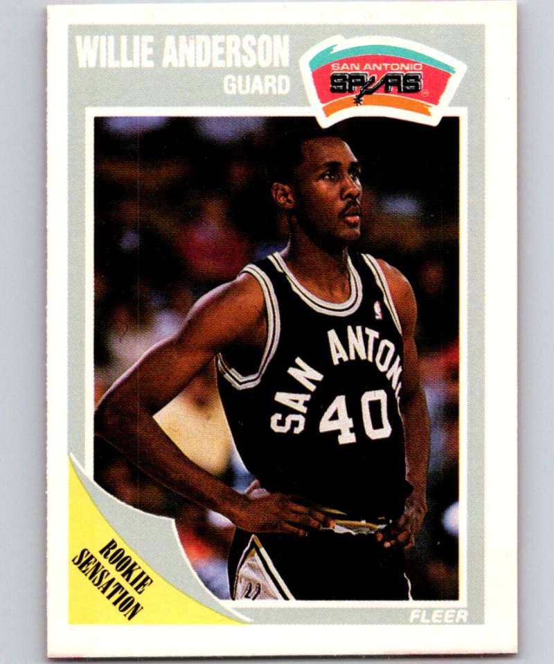 1989-90 Fleer #140 Willie Anderson RC Rookie Spurs NBA Baseketball Image 1