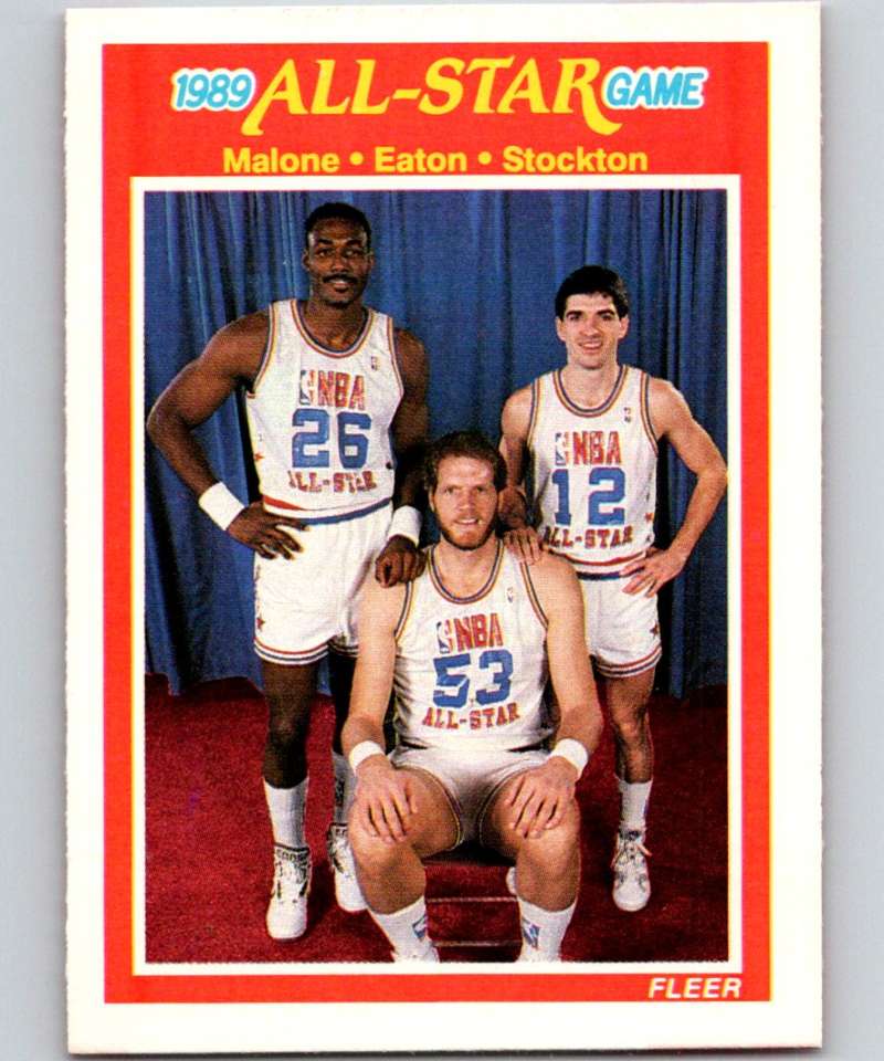 1989-90 Fleer #163 Karl Malone/Mark Eaton/John Stockton AS NBA Baseketball Image 1