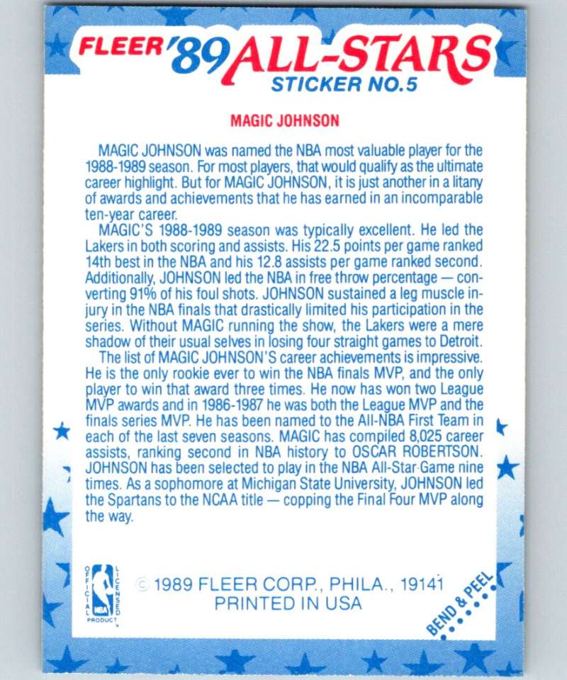 1989-90 Fleer Stickers #9 Chris Mullin Warriors NBA Basketball