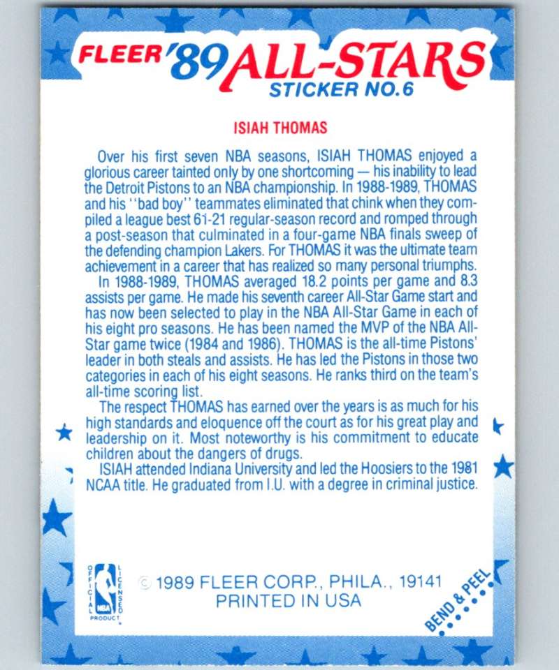 1989-90 Fleer Stickers #11 Tom Chambers Suns NBA Basketball Image 2