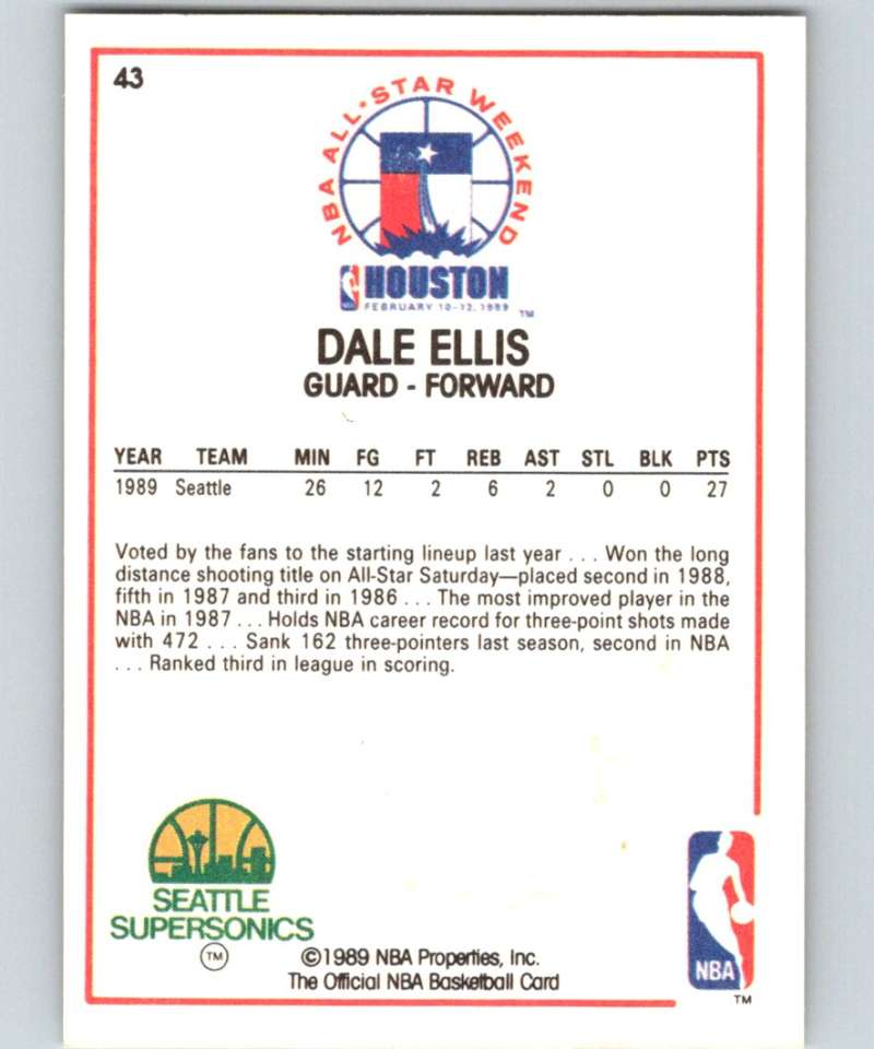 1989-90 Hoops #43 Dale Ellis AS NBA Basketball
