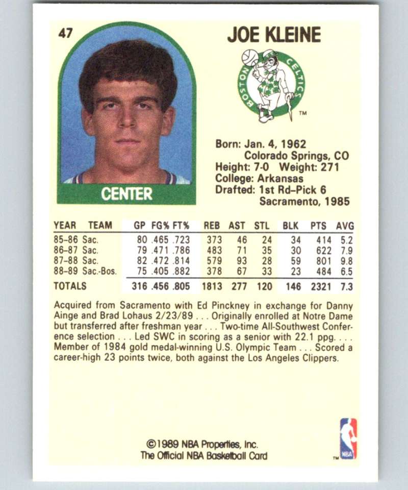 1989-90 Hoops #47 Joe Kleine Celtics NBA Basketball Image 2