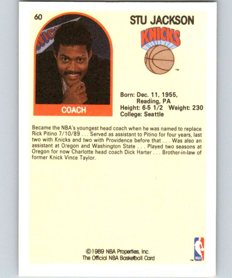 1989-90 Hoops #60 Stu Jackson Knicks CO NBA Basketball Image 2