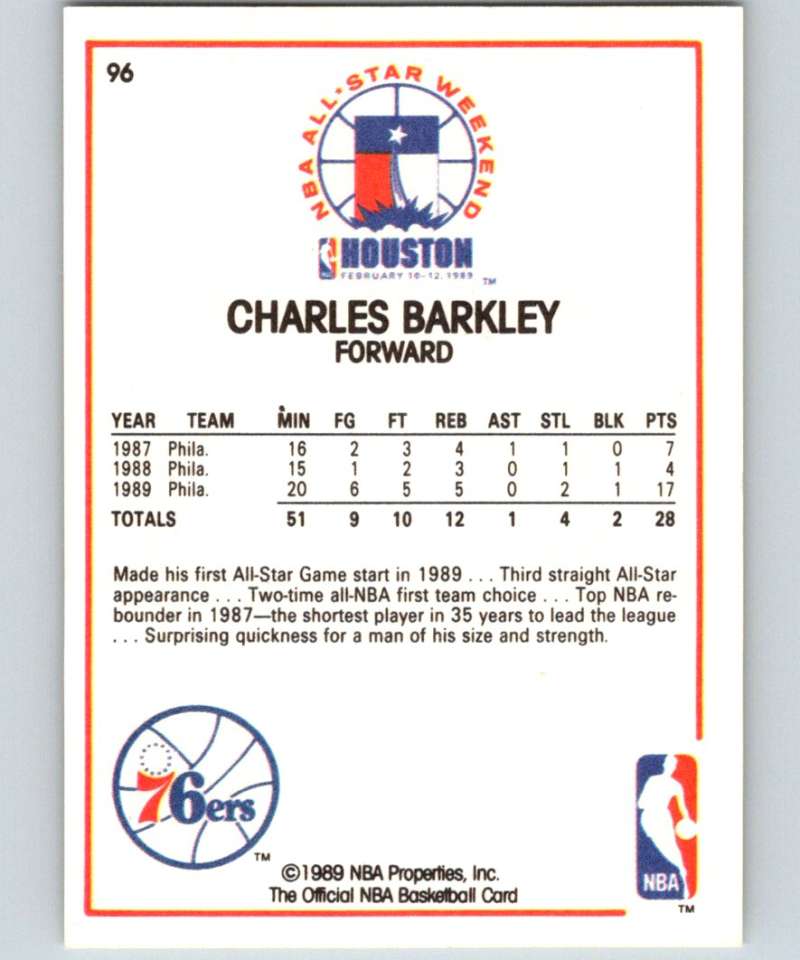 1989-90 Hoops #96 Charles Barkley 76ers AS NBA Basketball Image 2