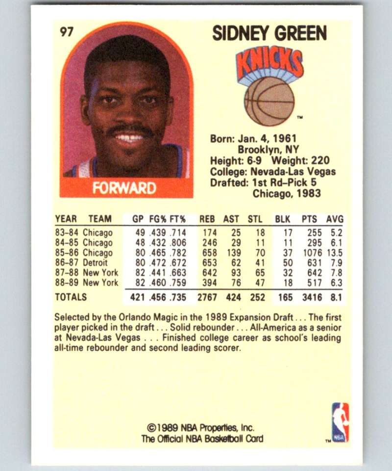 1989-90 Hoops #97 Sidney Green SP Knicks NBA Basketball