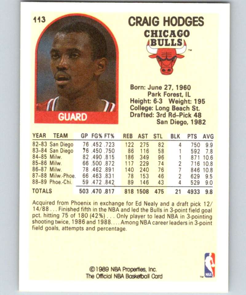 1989-90 Hoops #113 Craig Hodges Bulls UER NBA Basketball Image 2