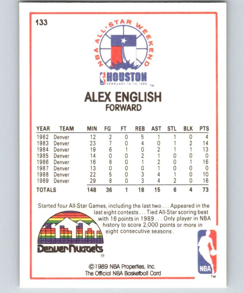 1989-90 Hoops #133 Alex English Nuggets AS NBA Basketball