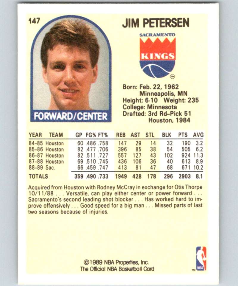 1989-90 Hoops #147 Jim Petersen Sac Kings NBA Basketball Image 2