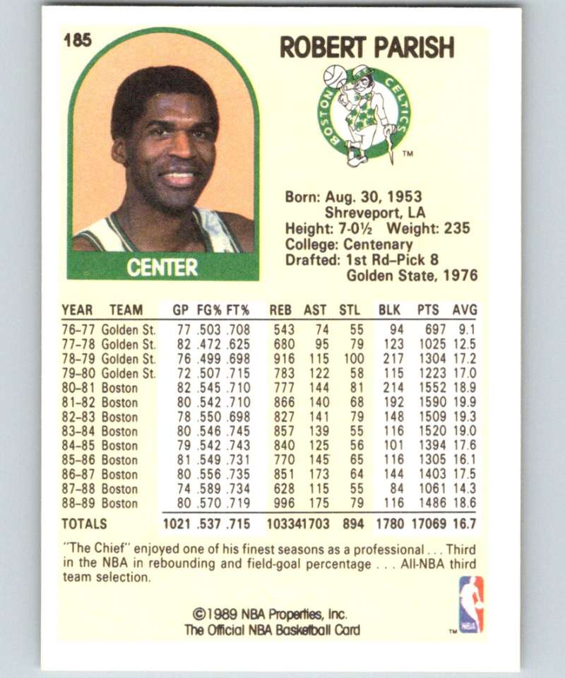 1989-90 Hoops #185 Robert Parish Celtics NBA Basketball Image 2