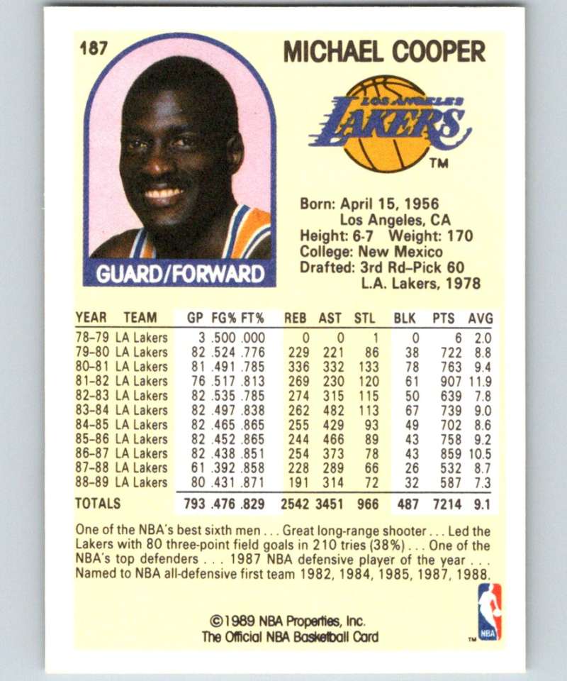 1989-90 Hoops #187 Michael Cooper Lakers NBA Basketball Image 2