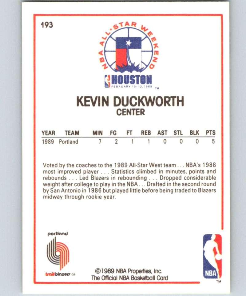 1989-90 Hoops #193 Kevin Duckworth Blazers AS NBA Basketball Image 2