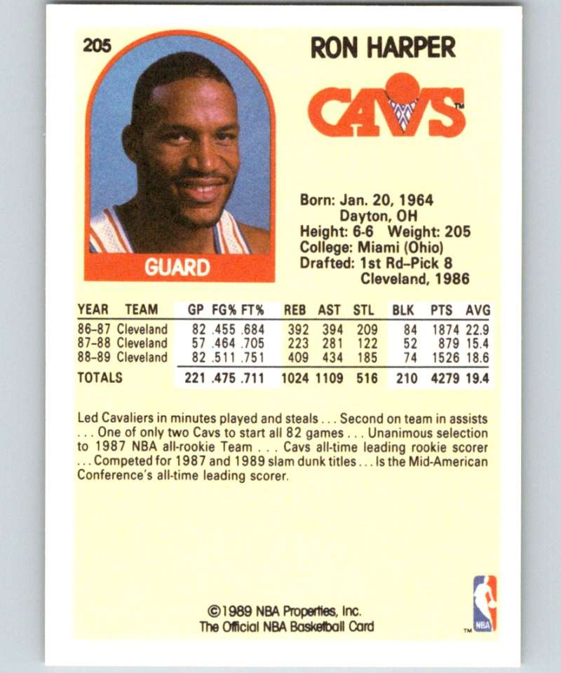 1989-90 Hoops #205 Ron Harper Cavaliers NBA Basketball Image 2