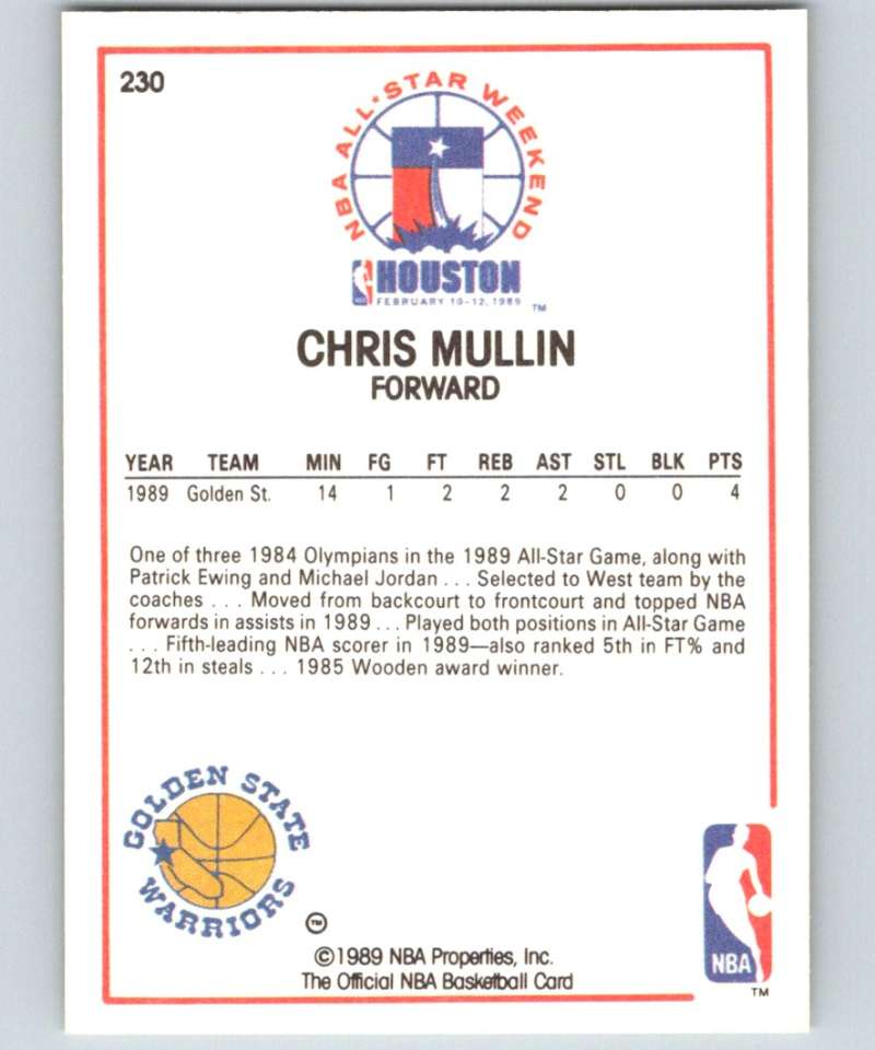 1989-90 Hoops #230 Chris Mullin Warriors AS NBA Basketball Image 2