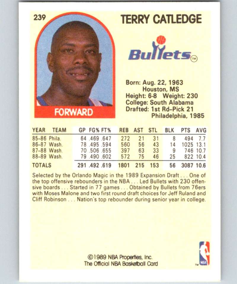 1989-90 Hoops #239 Terry Catledge SP Bullets NBA Basketball