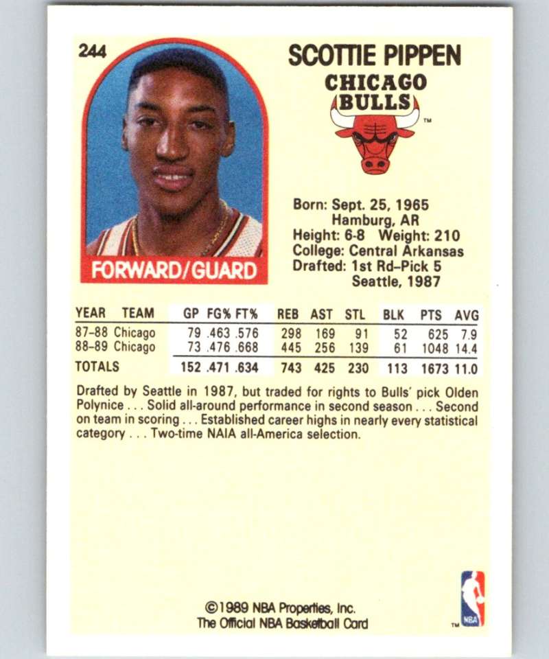 1989-90 Hoops #244 Scottie Pippen Bulls NBA Basketball