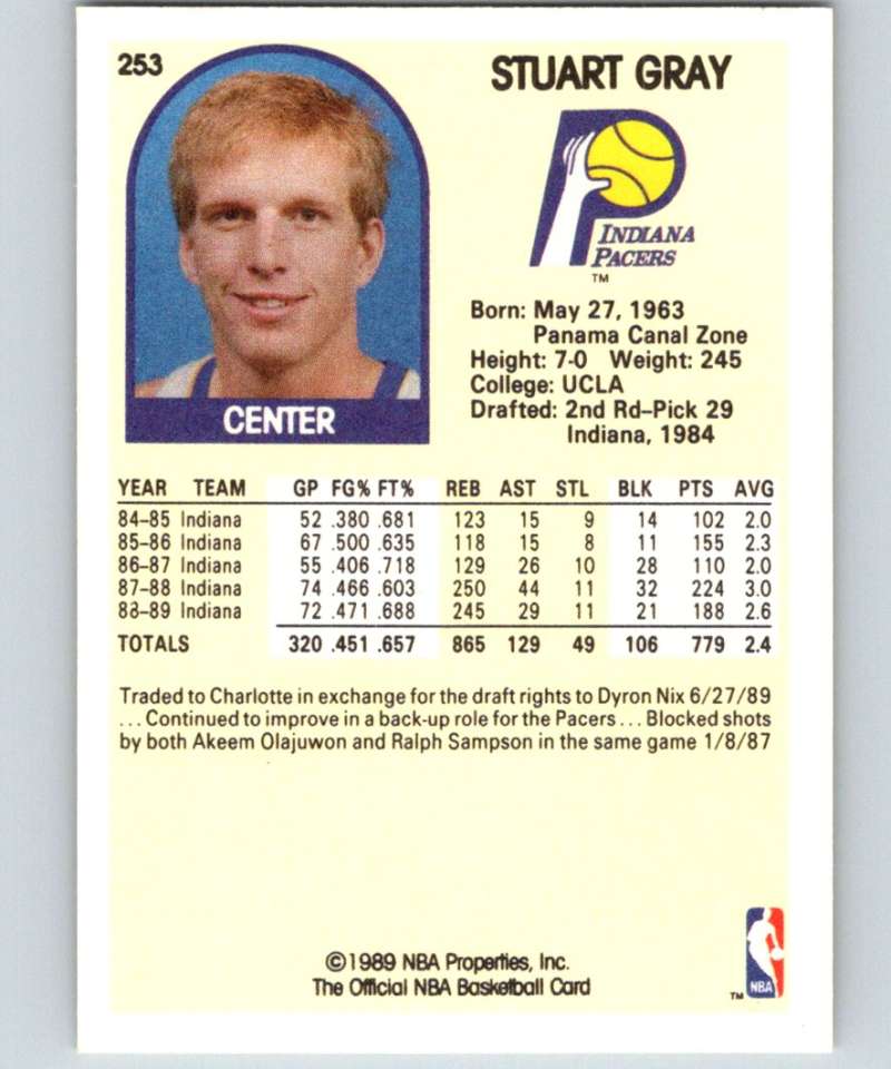 1989-90 Hoops #253 Stuart Gray SP Pacers NBA Basketball