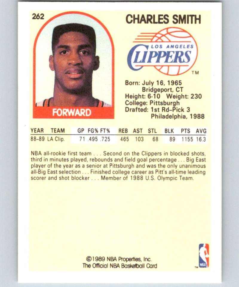 1989-90 Hoops #262 Charles Smith RC Rookie Clippers NBA Basketball Image 2