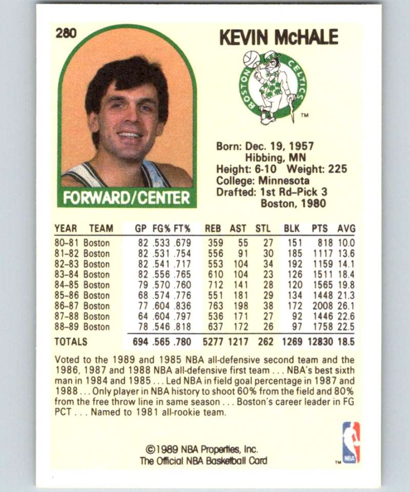1989-90 Hoops #280 Kevin McHale Celtics NBA Basketball Image 2