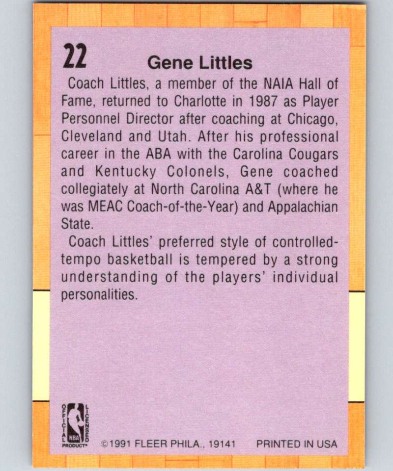 1991-92 Fleer #22 Gene Littles Hornets CO NBA Basketball Image 2