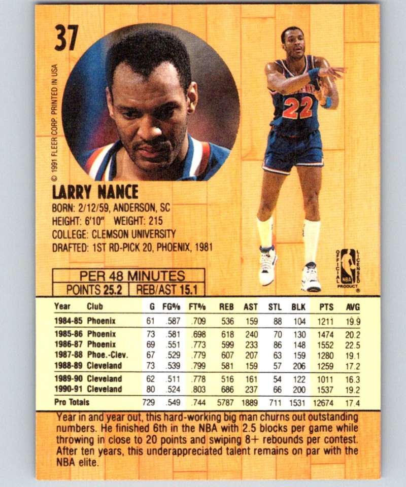 1991-92 Fleer #37 Larry Nance Cavaliers NBA Basketball