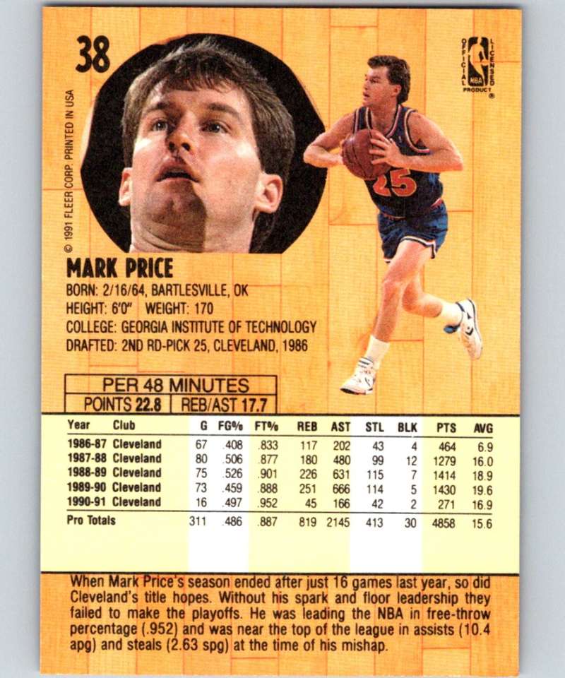 1991-92 Fleer #38 Mark Price Cavaliers NBA Basketball