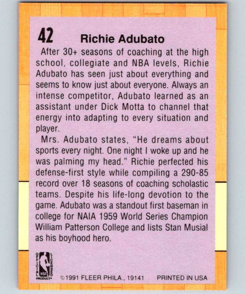 1991-92 Fleer #42 Richie Adubato Mavericks CO NBA Basketball Image 2