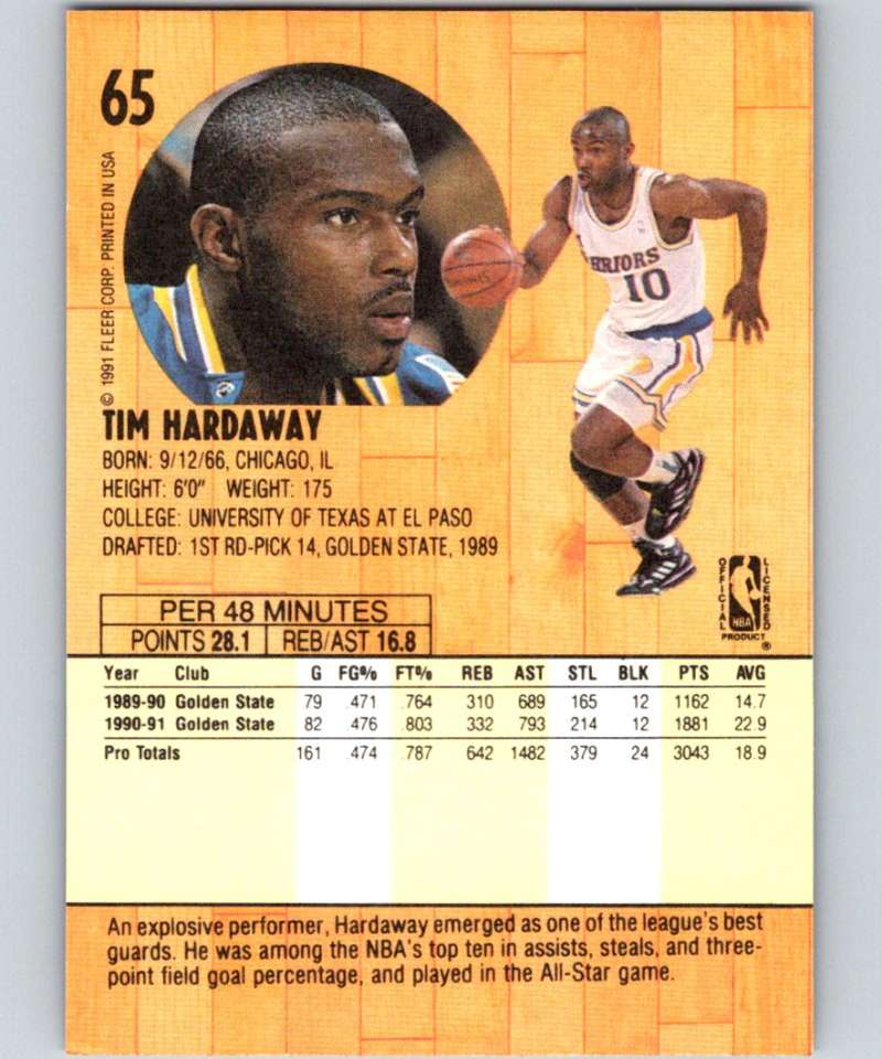 1991-92 Fleer #65 Tim Hardaway Warriors NBA Basketball Image 2