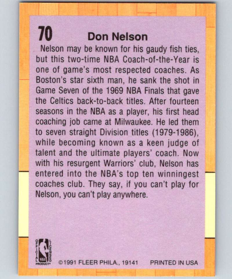1991-92 Fleer #70 Don Nelson Warriors CO NBA Basketball