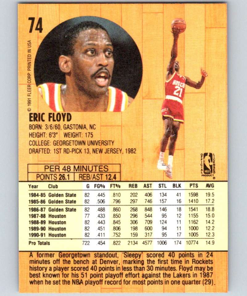 1991-92 Fleer #74 Sleepy Floyd Rockets NBA Basketball