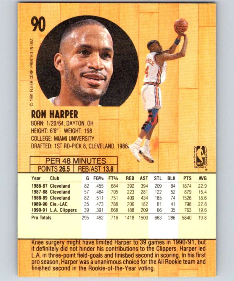 1991-92 Fleer #90 Ron Harper Clippers NBA Basketball