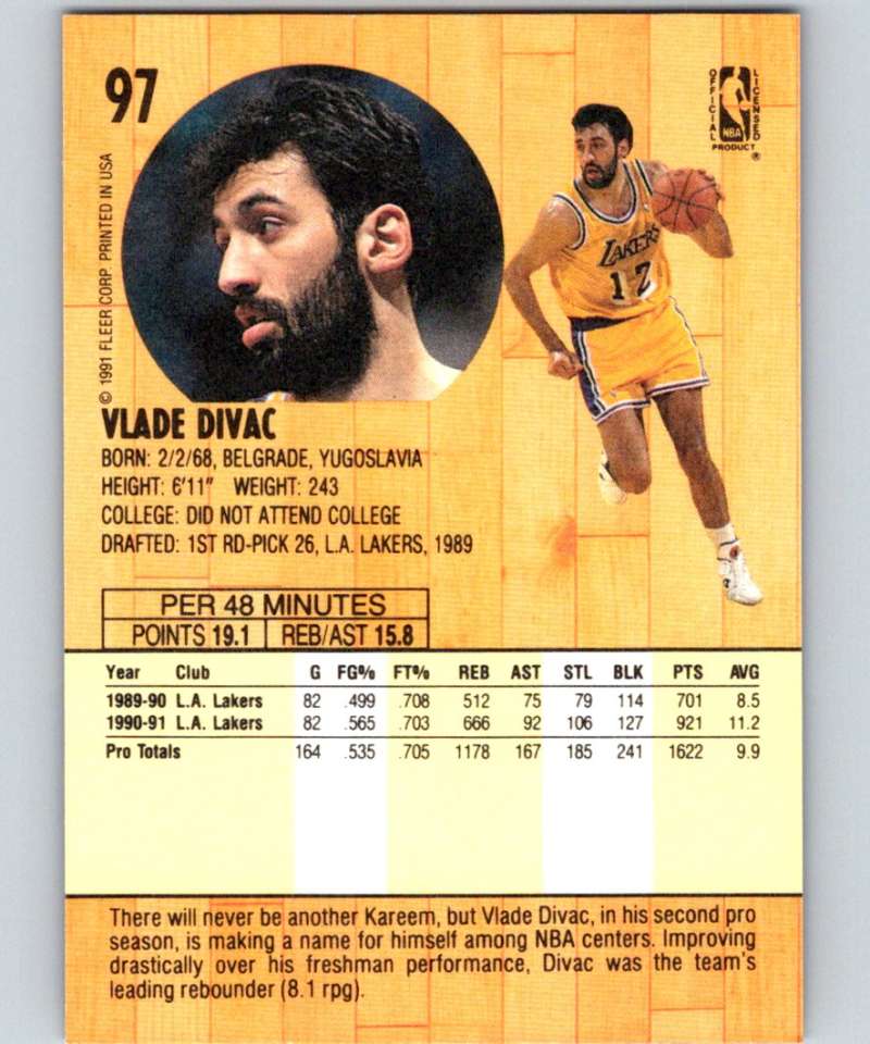 1991-92 Fleer #97 Vlade Divac Lakers NBA Basketball Image 2
