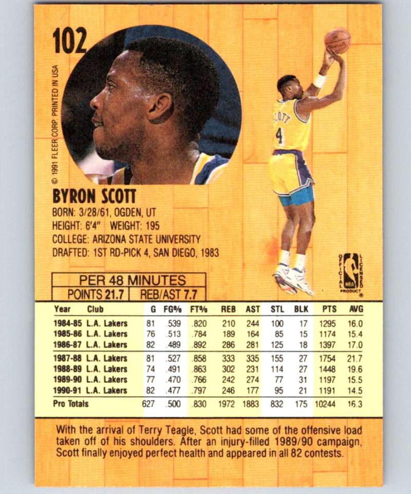 1991-92 Fleer #102 Byron Scott Lakers NBA Basketball Image 2