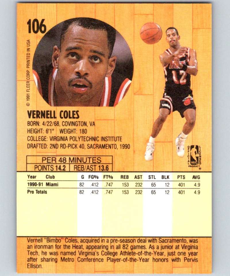 1991-92 Fleer #106 Bimbo Coles Heat NBA Basketball